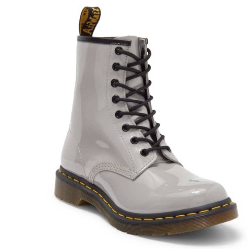 Dr. Martens Light Gray Patent Boots
